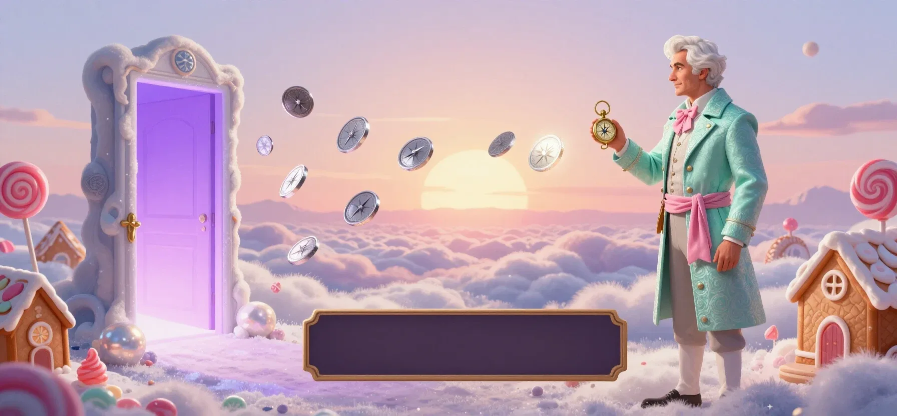 Winissimo Casino mobile browser access shown as a glowing portal with floating play tokens