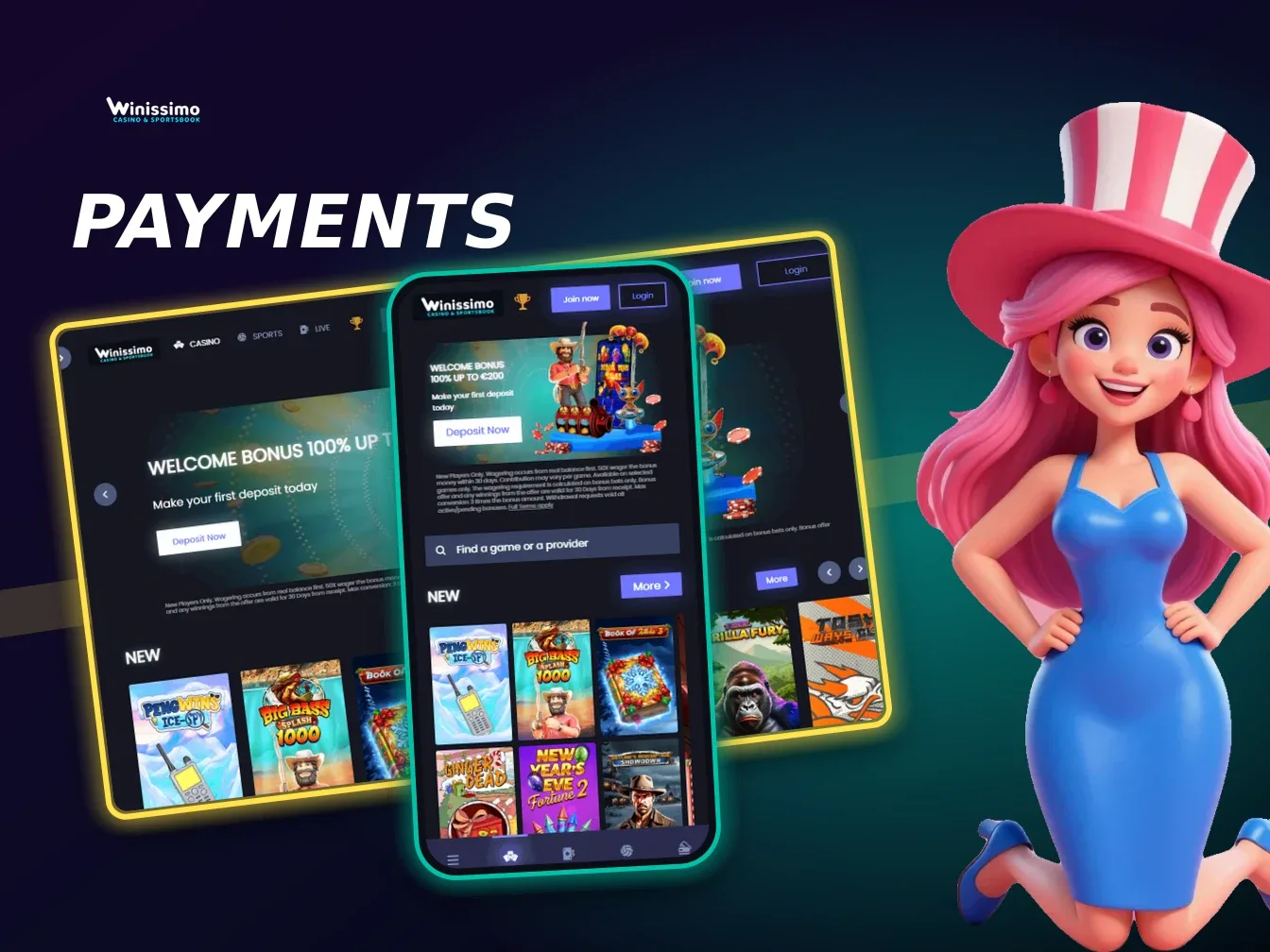 Winissimo Casino payment and cashier area on desktop