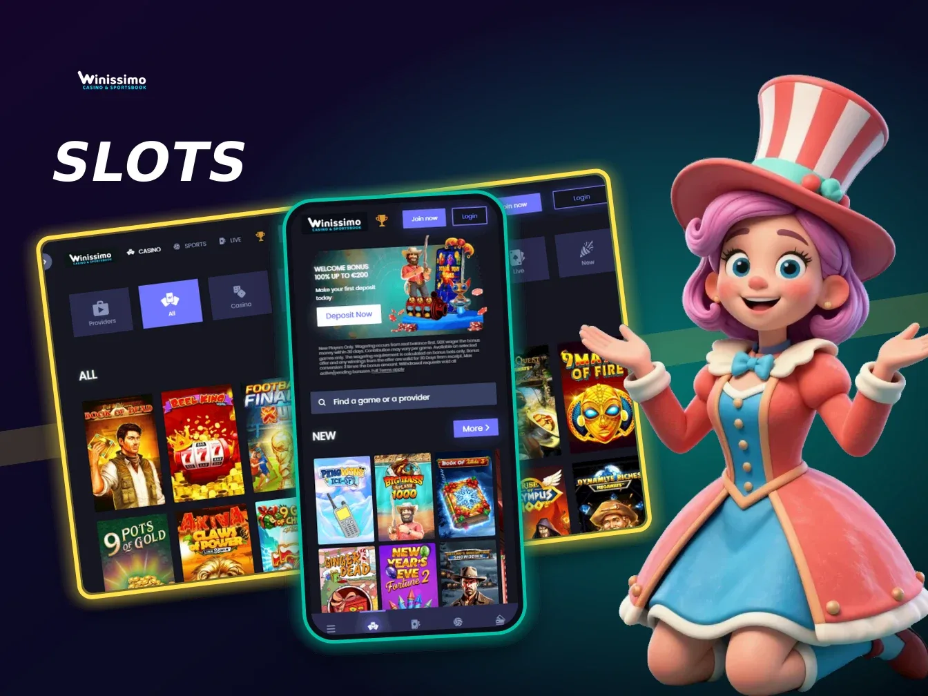 Winissimo Casino games lobby with casino titles on desktop