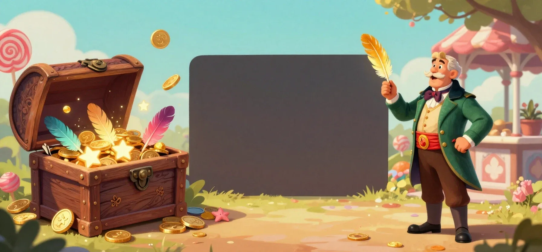Winissimo Casino VIP rewards shown as a treasure chest with coins and colourful tokens